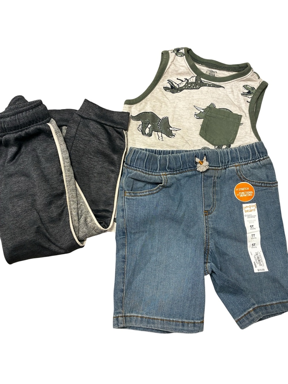 Kids 5T Denim Pull-On Shorts with Stretch Waist, Gray Sweats, Tank Like New
